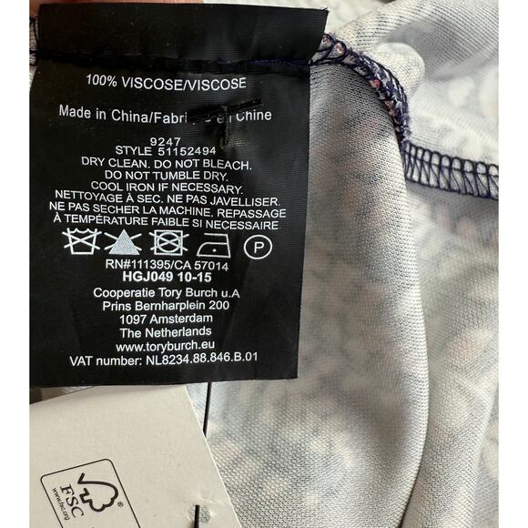 Tory Burch Printed Long Sleeve Dress Navy Multicolor Size XL V-Neck Boho Shift - Picture 9 of 14